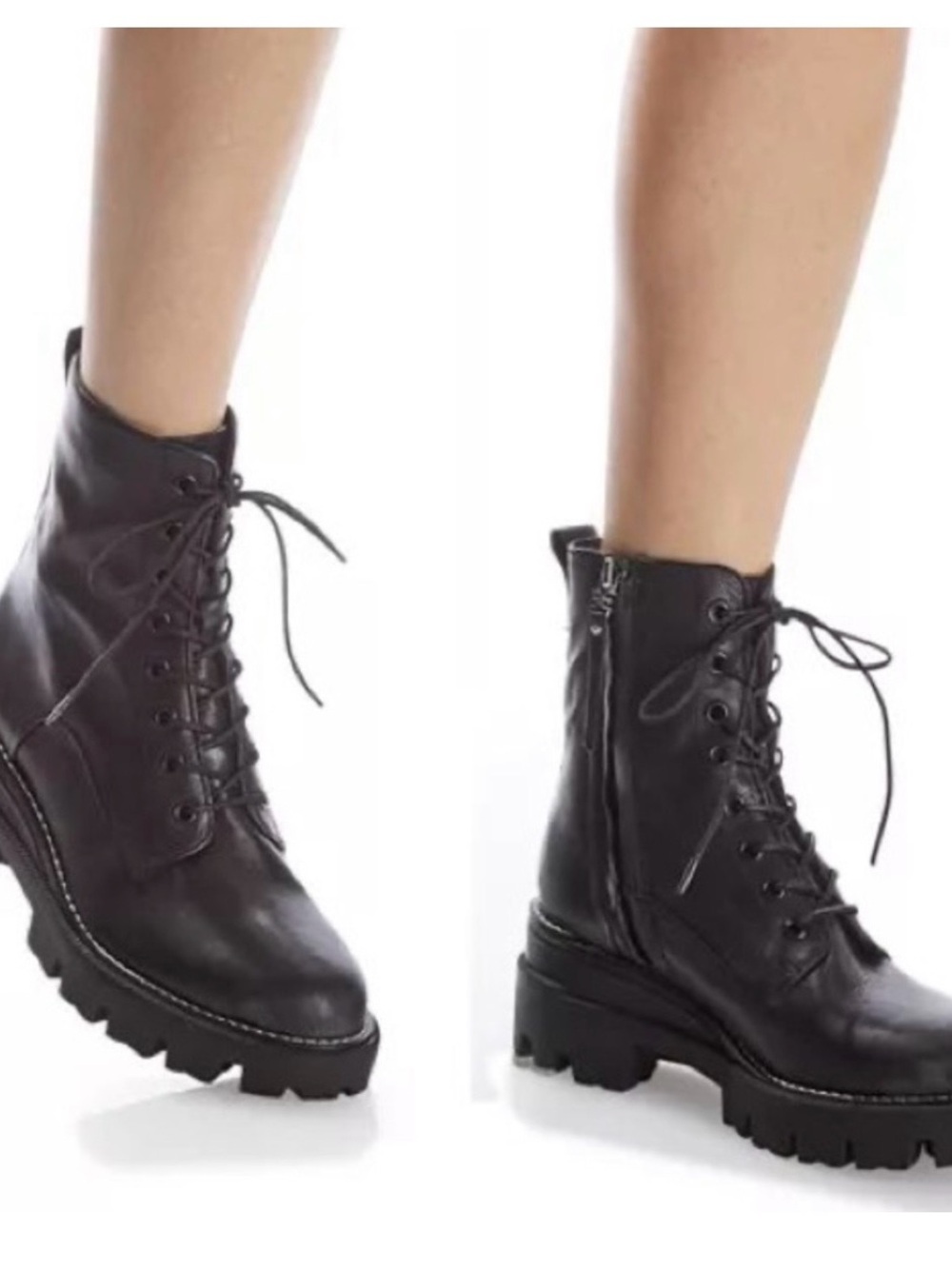 Sam Edelman Garrett Black Leather Lug Sole Lace-Up Combat Boots